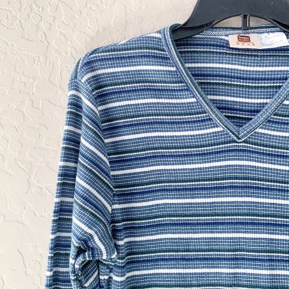 Vintage Faded Glory Striped Ribbed Knit V Neck Tee - Picture 2 of 8